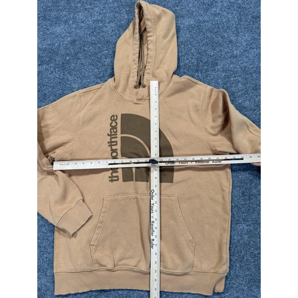 The North Face Hoodie Mens Large Beige Fleece‎ Pullover Big Logo Kangaroo Pocket